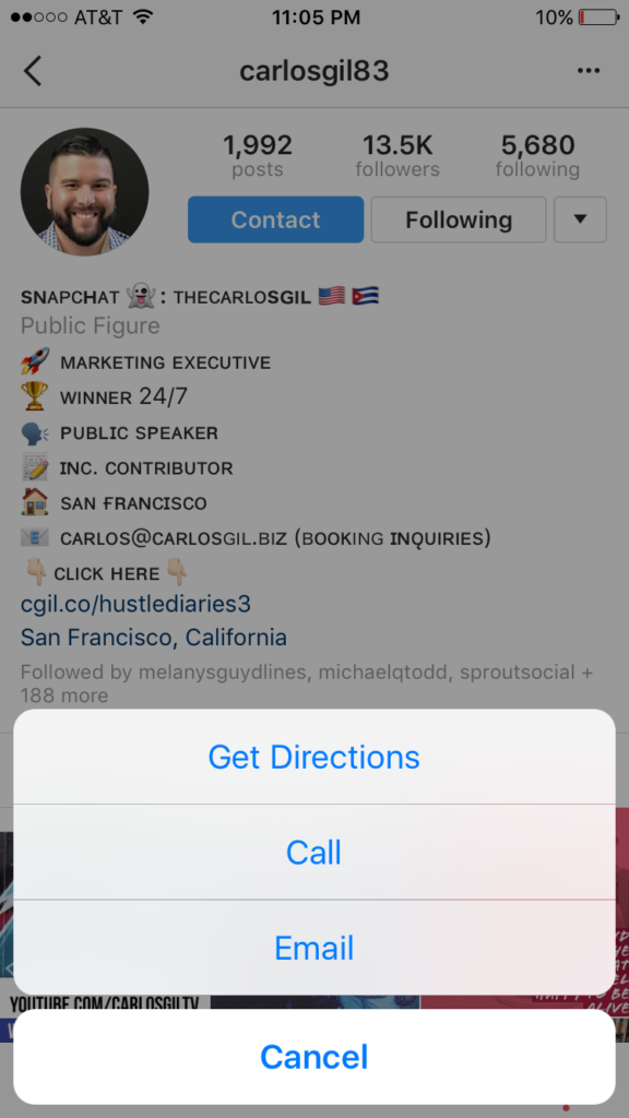 Instagram Contact Options Business Profile